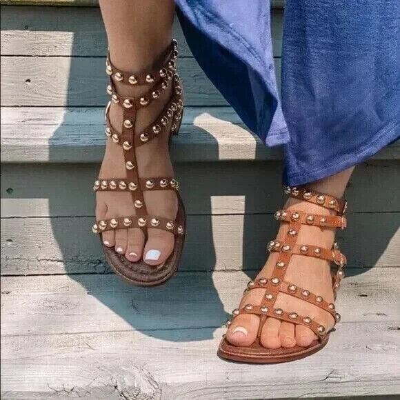 Sam Edelman Eavan Beaded Stud Sandal Brown Cage Gladiator Silver Metal Thong 7.5 - Picture 8 of 8